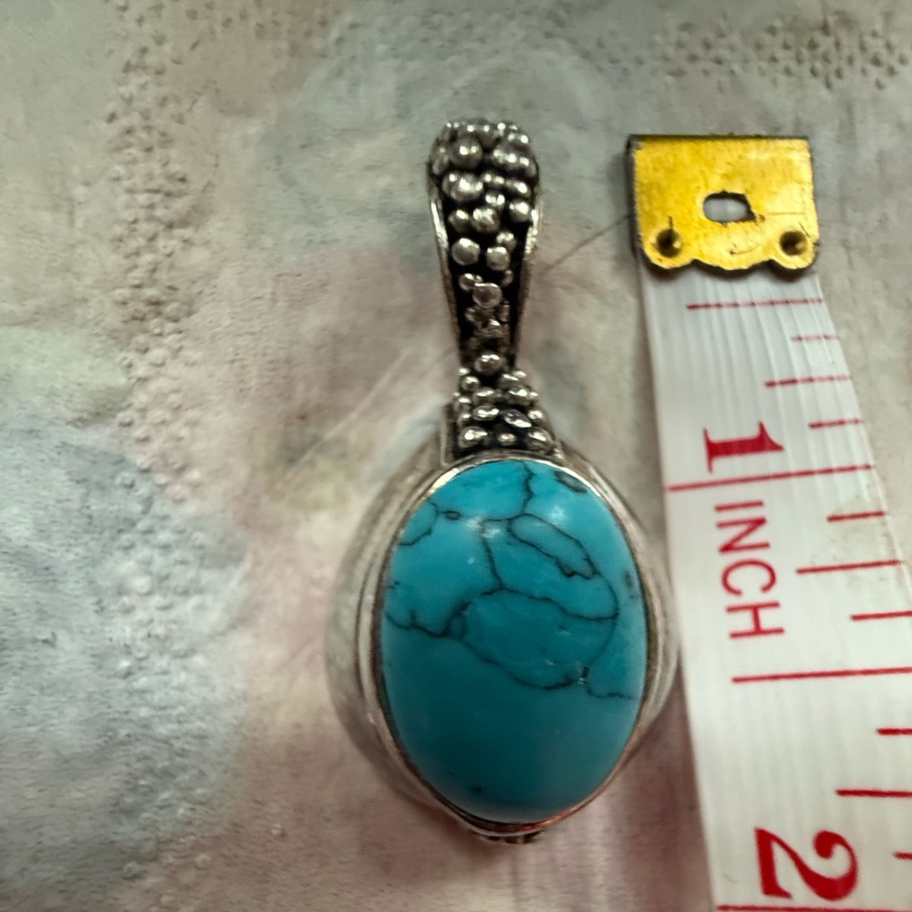 Turquoise Oval Pendant Necklace - Blue Stone Silver Setting
